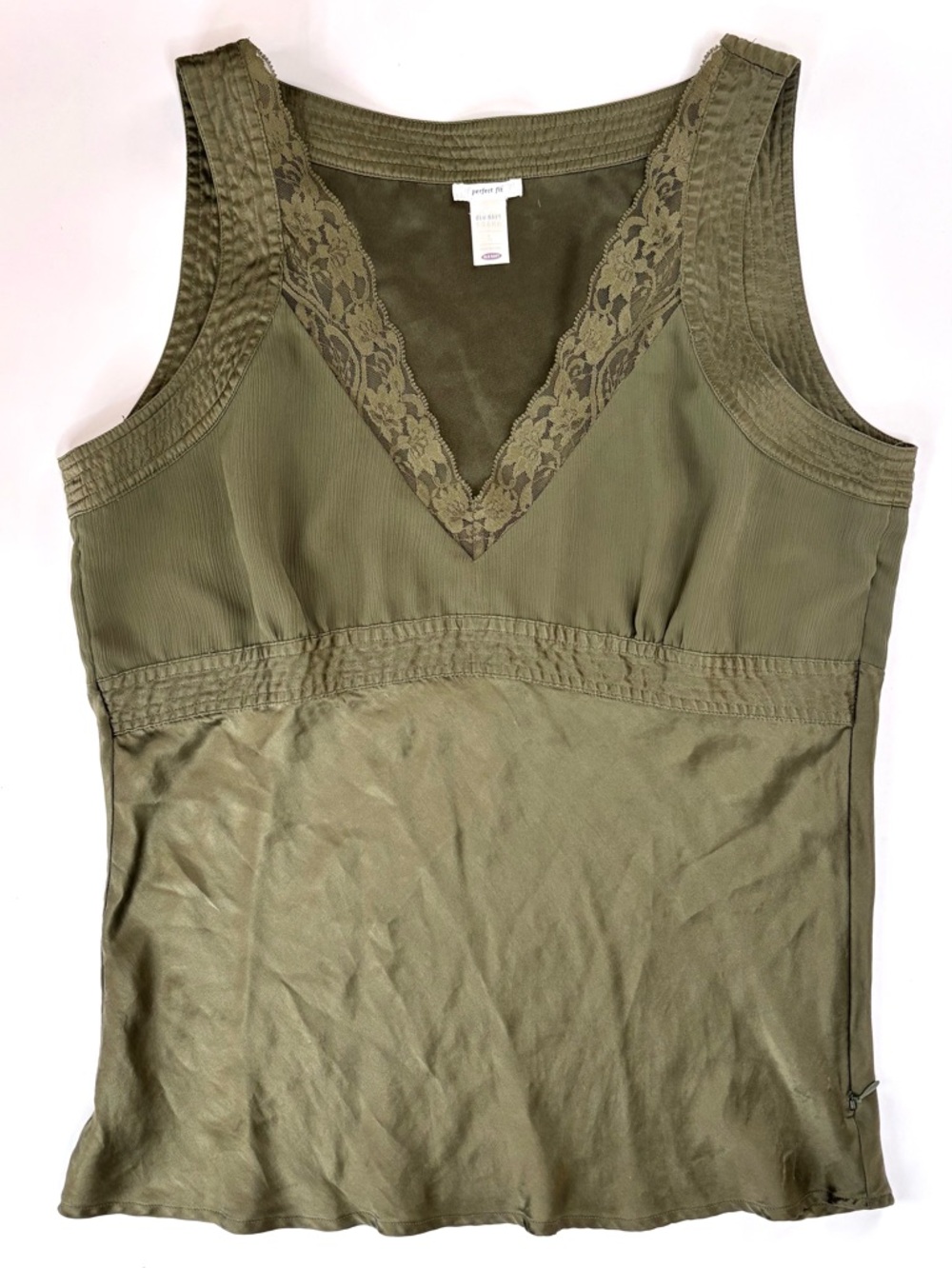 Old Navy‎ Olive Green Y2K Babydoll Top Lace Trim M/L